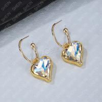 Brass Drop Earring, with Glass, Heart, gold color plated, for woman, white 