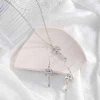 Fashion Zinc Alloy Jewelry Sets, earring & necklace, plated, 2 pieces & fashion jewelry & for woman, silver color [