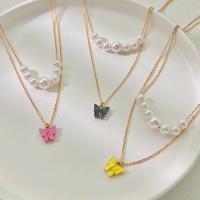 Plastic Pearl Necklace, Zinc Alloy, with Plastic Pearl, Butterfly, plated, Double Layer & fashion jewelry & for woman Approx 45 cm 