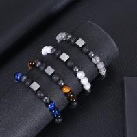 Gemstone Chip Bracelets, Elastic Thread, with Black Magnetic Stone & Magnesite & Map Stone & Lava & Tiger Eye, handmade, fashion jewelry & for man Approx 17-22 cm 