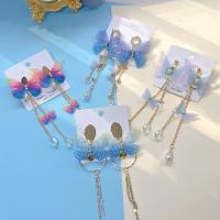 Fashion Fringe Boucles d'oreilles, alliage de zinc, avec perle de plastique, papillon, bijoux de mode & pour femme & avec strass, plus de couleurs à choisir, 110mm, Vendu par paire