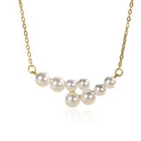 Sterling Silver Jewelry Necklace, 925 Sterling Silver, with Plastic Pearl, with 5CM extender chain, plated, for woman Approx 40 cm 