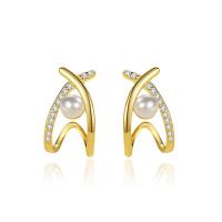 Cubic Zirconia Micro Pave Sterling Silver Earring, 925 Sterling Silver, with Plastic Pearl, plated, micro pave cubic zirconia & for woman 14mm 