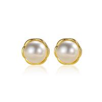 Sterling Silver Stud Earring, 925 Sterling Silver, with Plastic Pearl, plated, for woman 9mm 