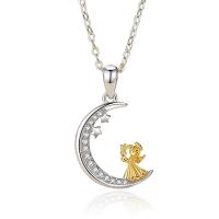 Cubic Zircon Micro Pave Sterling Silver Necklace, 925 Sterling Silver, with 5CM extender chain, Moon, plated, micro pave cubic zirconia & for woman, platinum color Approx 40 cm 