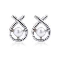 Sterling Silver Stud Earring, 925 Sterling Silver, with Plastic Pearl, plated, for woman 6.5mm 