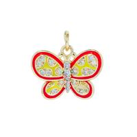 Cubic Zirconia Micro Pave Brass Pendant, Butterfly, micro pave cubic zirconia & enamel 