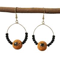 Wood Drop Earring, with Seedbead & Zinc Alloy, Spider, gold color plated, Halloween Jewelry Gift & for woman 