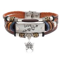 PU Leather Cord Bracelets, with 304 Stainless Steel & Zinc Alloy, handmade, fashion jewelry & for man, coffee color Approx 21 cm 