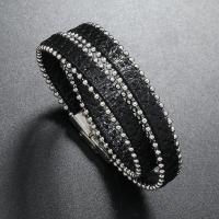 PU Leather Cord Bracelets, with Zinc Alloy, fashion jewelry & for man & with rhinestone Approx 40 cm 