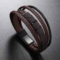 PU Leather Cord Bracelets, with Zinc Alloy, fashion jewelry & multilayer & for man Approx 21 cm 