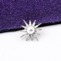 Plastic Pearl Brooch, Brass, with Plastic Pearl, Sun, platinum color plated, Unisex & micro pave cubic zirconia, 21mm 