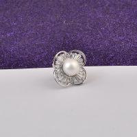 Plastic Pearl Brooch, Brass, with Plastic Pearl, Four Leaf Clover, micro pave cubic zirconia & for woman, silver color, 17mm 