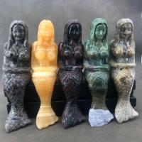 Natural Stone, Mermaid, Carved, for home and office 170mm 