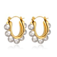 Stainless Steel Leverback Earring, 304 Stainless Steel, with Plastic Pearl, Vacuum Ion Plating, fashion jewelry & for woman 