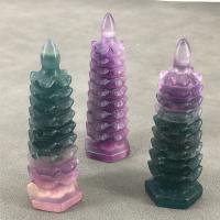 Gemstone Decoration, Colorful Fluorite, Tower, Carved, for home and office, mixed colors, 75mm 