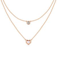 Cubic Zircon Micro Pave Sterling Silver Necklace, 925 Sterling Silver, with Shell, with 1.97inch extender chain, Heart, Plating champagne gold, Double Layer & fashion jewelry & micro pave cubic zirconia & for woman Approx 17.71 Inch, Approx 14.96 Inch 