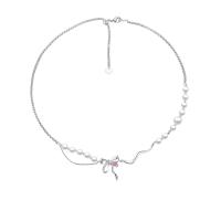 Cubic Zircon Micro Pave Sterling Silver Necklace, Brass, with Shell Pearl, with 2.75inch extender chain, Bowknot, fashion jewelry & micro pave cubic zirconia & for woman Approx 15.74 Inch 