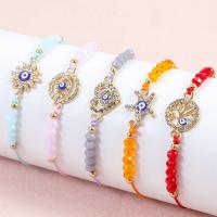 Evil Eye Jewelry Bracelet, Knot Cord, with Crystal & Zinc Alloy, gold color plated, 12 pieces & fashion jewelry & adjustable & enamel & with rhinestone, mixed colors Approx 9-30 cm 