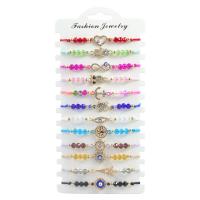 Evil Eye Jewelry Bracelet, Knot Cord, with Crystal & Zinc Alloy, gold color plated, 12 pieces & fashion jewelry & adjustable & enamel & with rhinestone, mixed colors Approx 10-27 cm 