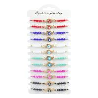Evil Eye Jewelry Bracelet, Knot Cord, with Crystal & Zinc Alloy, gold color plated, 12 pieces & fashion jewelry & adjustable & enamel & with rhinestone, mixed colors Approx 10-27 cm 