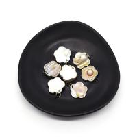 Cultured Freshwater Pearl Brass Pendant, Shell, with pearl & Brass, Plum Blossom, silver color plated, DIY, 20mm 