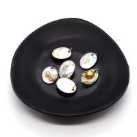 Cultured Freshwater Pearl Brass Pendant, Shell, with pearl & Brass, Oval, silver color plated, DIY, 15mm [