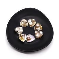 Cultured Freshwater Pearl Brass Pendant, Shell, with pearl & Brass, Heart, silver color plated, DIY [