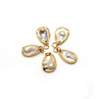 Cultured Freshwater Pearl Brass Pendant, Shell, with pearl & Brass, Teardrop, gold color plated, DIY 