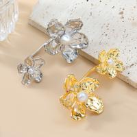 Zinc Alloy Double Finger Ring, with Plastic Pearl, Flower, plated, fashion jewelry & for woman 