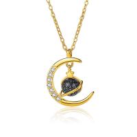 Cubic Zirconia Micro Pave Sterling Silver Necklace, 925 Sterling Silver, with Lampwork, with 5CM extender chain, Moon, plated, micro pave cubic zirconia & for woman Approx 40 cm 