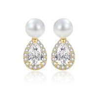 Cubic Zirconia Micro Pave Sterling Silver Earring, 925 Sterling Silver, with Plastic Pearl, plated, micro pave cubic zirconia & for woman 13mm 