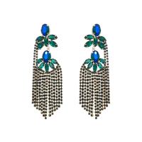 Fashion Fringe Earrings, Zinc Alloy, with Glass Rhinestone, plated, for woman & with rhinestone 