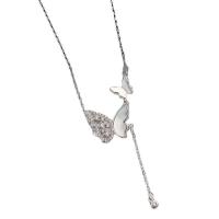 Cubic Zircon Micro Pave Sterling Silver Necklace, 925 Sterling Silver, with White Shell, with 5CM extender chain, Butterfly, plated, micro pave cubic zirconia & for woman, platinum color Approx 40 cm 