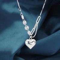 Sterling Silver Jewelry Necklace, 925 Sterling Silver, with 5CM extender chain, Heart, plated, for woman, platinum color Approx 40 cm 
