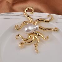 Plastic Pearl Brooch, Zinc Alloy, with Plastic Pearl, Octopus, plated, for woman 60mm 