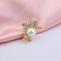 Plastic Pearl Brooch, Brass, with Plastic Pearl, Dolphin, gold color plated, micro pave cubic zirconia & for woman 
