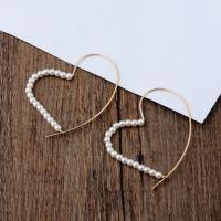 Boucle d'oreille en alliage de zinc en plastique perle, avec perle de plastique, coeur, bijoux de mode & pour femme, doré Vendu par paire