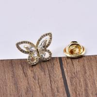 Cubic Zirconia Brooch, Brass, Butterfly, 18K gold plated, micro pave cubic zirconia & for woman, golden 