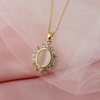 Cats Eye Necklace, Brass, with Cats Eye, with 5cm extender chain, 18K gold plated, fashion jewelry & micro pave cubic zirconia & for woman, golden, pendant size Approx 45 cm 
