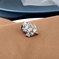 Cubic Zirconia Brooch, Brass, Leaf, micro pave cubic zirconia & for woman, white 
