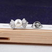 Broche de perlas plástica, metal, con Perlas plásticas, Lazo, micro arcilla de zirconia cúbica & para mujer, Blanco, 10x20mm, Vendido por UD