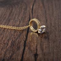 Корень Циркон Микро вымощает латунь ожерелье, Латунь, с 5cm наполнитель цепи, кольцо форма, инкрустированное микро кубического циркония & Женский, Золотой, pendant size длина:Приблизительно 45 см, продается PC
