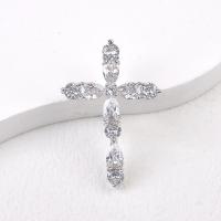 Cubic Zirconia Brooch, Brass, Cross, plated & micro pave cubic zirconia & for woman 