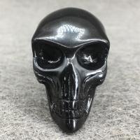 Gemstone Decoration, Ice Obsidian, Skull, Carved, for home and office, black, 60mm 