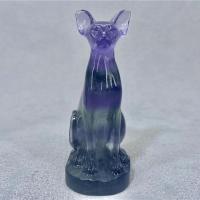 Gemstone Decoration, Colorful Fluorite, Cat, Carved, for home and office, mixed colors, 70mm 