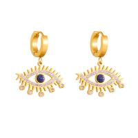 Evil Eye Earrings, Titanium Steel, fashion jewelry & for woman & with rhinestone, golden 