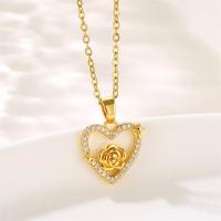 Titanium Steel Jewelry Necklace, with 1.97inch extender chain, Heart, plated, fashion jewelry & micro pave cubic zirconia & for woman, golden Approx 15.75 Inch 