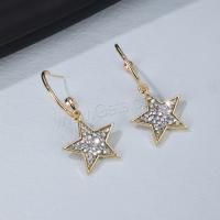 Rhinestone Brass Drop Earring, Star, gold color plated, for woman & with rhinestone, white 