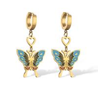 Titanium Steel Earrings, Butterfly, plated, fashion jewelry & enamel 